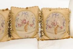 19th Century Aubusson Tapestry Pillows with Ribbon Tied Bouquets and Tassels - 3422811