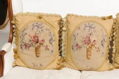 19th Century Aubusson Tapestry Pillows with Ribbon Tied Bouquets and Tassels - 3422814