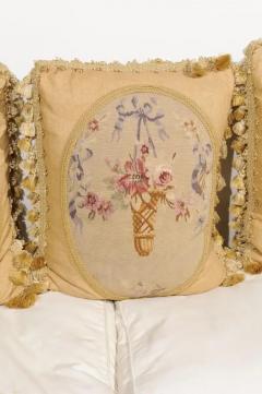 19th Century Aubusson Tapestry Pillows with Ribbon Tied Bouquets and Tassels - 3422894