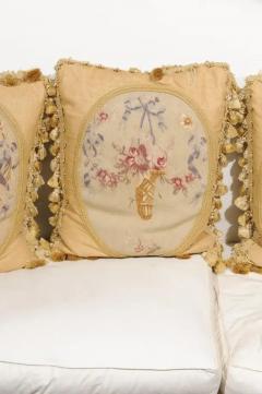 19th Century Aubusson Tapestry Pillows with Ribbon Tied Bouquets and Tassels - 3422898