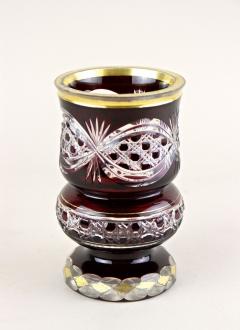 19th Century Biedermeier Ruby Red Overlay Glass Goblet Gilt Parts CZ ca 1840 - 3810318