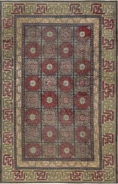 19th Century Bold Chinese Silk Rug in Red Black Beige and Brown - 2460866