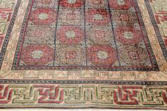 19th Century Bold Chinese Silk Rug in Red Black Beige and Brown - 2460868