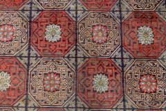 19th Century Bold Chinese Silk Rug in Red Black Beige and Brown - 2460869