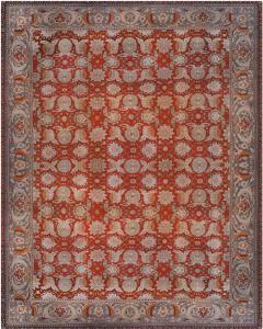 19th Century Bold Turkish Hereke Red Gray Handwoven Wool Carpet - 2464617