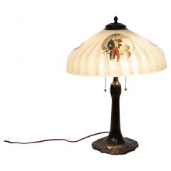 19th Century Bronze Painted Glass Shade Table Lamp - 2825822