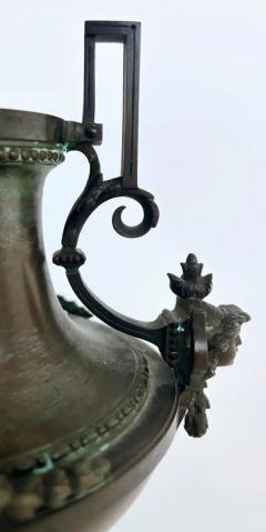 19th Century Bronze Urns with Gilt Cartouches on Stone Bases Pair - 3780601