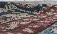 19th Century Caucasian Red Brown Black Authentic Blue Handwoven Wool Rug - 2457443