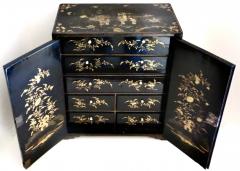 19th Century Chinese Export Table Top Black Lacquer Jewelry Valuables Cabinet - 3913253