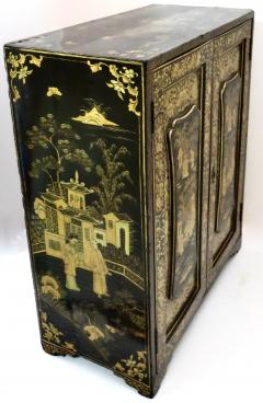 19th Century Chinese Export Table Top Black Lacquer Jewelry Valuables Cabinet - 3913256