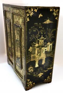 19th Century Chinese Export Table Top Black Lacquer Jewelry Valuables Cabinet - 3913257