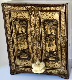 19th Century Chinese Export Table Top Black Lacquer Jewelry Valuables Cabinet - 3913270