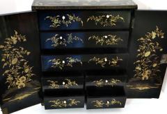 19th Century Chinese Export Table Top Black Lacquer Jewelry Valuables Cabinet - 3913290