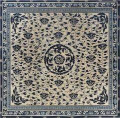 19th Century Chinese Indigo Blue and White Handmade Wool Rug - 2457398