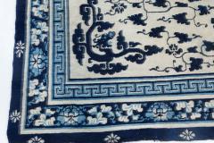 19th Century Chinese Indigo Blue and White Handmade Wool Rug - 2457399