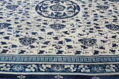 19th Century Chinese Indigo Blue and White Handmade Wool Rug - 2457400