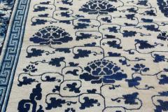 19th Century Chinese Indigo Blue and White Handmade Wool Rug - 2457402