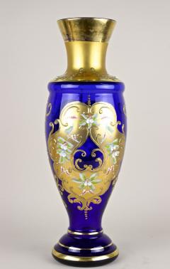 19th Century Cobalt Blue Gilt Glass Vase With Enamel Paintings CZ ca 1890 - 3774089