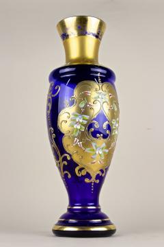 19th Century Cobalt Blue Gilt Glass Vase With Enamel Paintings CZ ca 1890 - 3774105