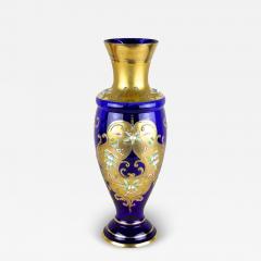 19th Century Cobalt Blue Gilt Glass Vase With Enamel Paintings CZ ca 1890 - 3775274