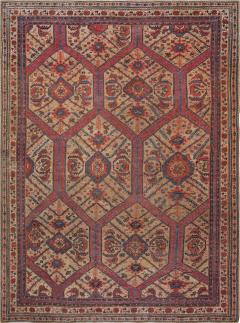 19th Century Crab Design Red Orange Beige and Blue Handwoven Wool Carpet - 2457341