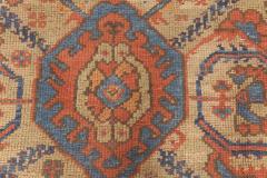 19th Century Crab Design Red Orange Beige and Blue Handwoven Wool Carpet - 2457344