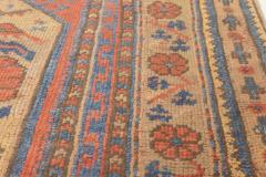 19th Century Crab Design Red Orange Beige and Blue Handwoven Wool Carpet - 2457345