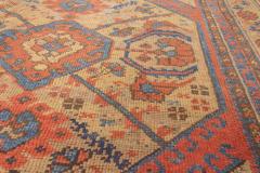 19th Century Crab Design Red Orange Beige and Blue Handwoven Wool Carpet - 2457346