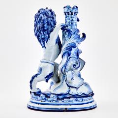 19th Century Dutch Delft Blue White Lion Sculpture Decorative Piece - 3534900