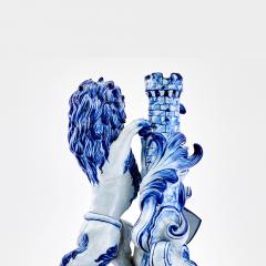 19th Century Dutch Delft Blue White Lion Sculpture Decorative Piece - 3534902
