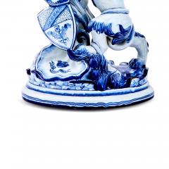 19th Century Dutch Delft Blue White Lion Sculpture Decorative Piece - 3534903