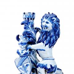 19th Century Dutch Delft Blue White Lion Sculpture Decorative Piece - 3534904