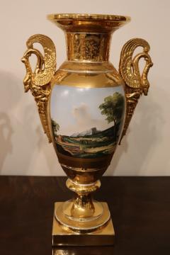 19th Century Empire Amphora Vases in Gilded Porcelain with Handles of Swans - 4194914