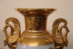 19th Century Empire Amphora Vases in Gilded Porcelain with Handles of Swans - 4194917