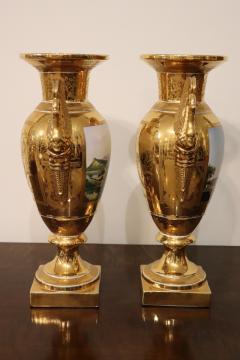 19th Century Empire Amphora Vases in Gilded Porcelain with Handles of Swans - 4194919