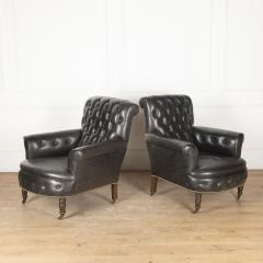 19th Century English Black Leather Armchairs - 3622915