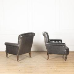 19th Century English Black Leather Armchairs - 3623003