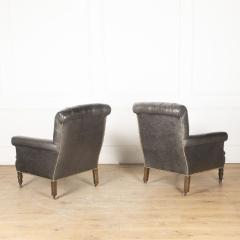 19th Century English Black Leather Armchairs - 3623006