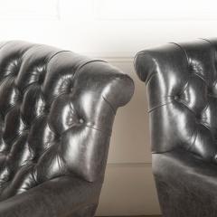 19th Century English Black Leather Armchairs - 3623019