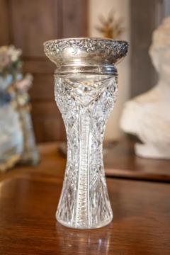 19th Century English Cut Crystal Vase with Sterling Silver Rim - 4079030