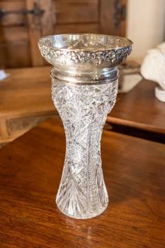 19th Century English Cut Crystal Vase with Sterling Silver Rim - 4079041