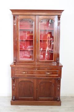 19th Century English Mahogany Antique Cabinet with Writing Desk - 2227464