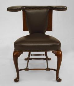 19th Century English Queen Anne Style Leather Upholstered Reading Chair - 583572