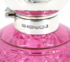 19th Century English Sterling Silver Top Cranberry Cut Glass Perfume Bottle - 3440919