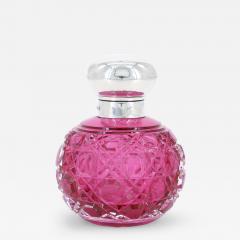 19th Century English Sterling Silver Top Cranberry Cut Glass Perfume Bottle - 3441138
