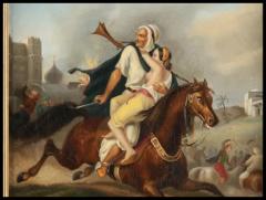 19th Century European Orientalist Painting of Arab on Horse Rescuing a Princess - 3880439