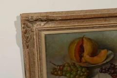 19th Century Framed Oil Still Life Painting of Fruit Grapes and Melon - 3415237