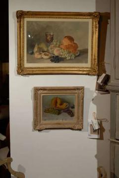 19th Century Framed Oil Still Life Painting of Fruit Grapes and Melon - 3415243