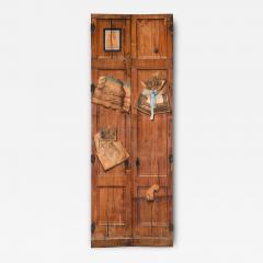 19th Century French Antique Scrubbed Pine Trompe Loeil Decorated Doors - 4504216