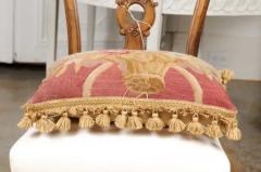 19th Century French Aubusson Tapestry Pillow with Floral Basket and Tassels - 3441956